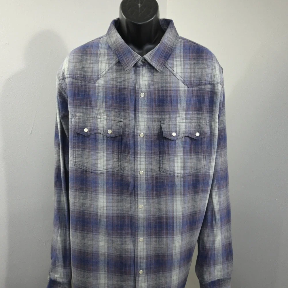 Duluth Trading Co Western Pearl Snap Flannel Mens 2XL Tall Standard Fit Plaid